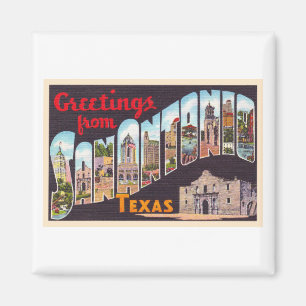 San Antonio Texas TX Vintager Großbuchstabe Postk Magnet