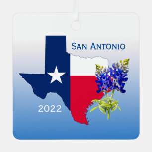 San Antonio Texas, Umriss & Bluebonnets Weihnachts Ornament Aus Metall