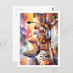 San Antonio Texas USA Bekannter Platz Aquarell Postkarte
