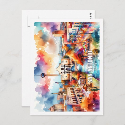 San Antonio Texas USA Bekannter Platz Aquarell Postkarte (Vorne/Hinten)
