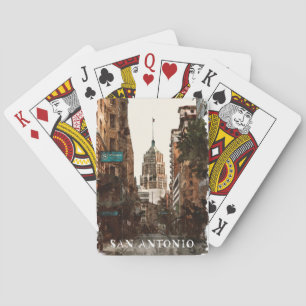 San Antonio Texas Vintage Stadt Reise Aquarell Spielkarten
