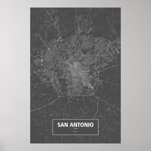 San Antonio, Texas (weiß auf schwarz) Poster (Vorne)