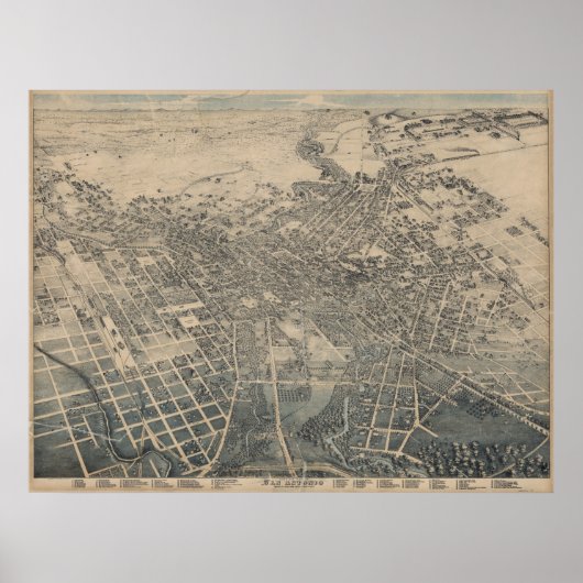 San Antonio TX Bird's Eye Panorama Karte 1886 Poster (Vorne)