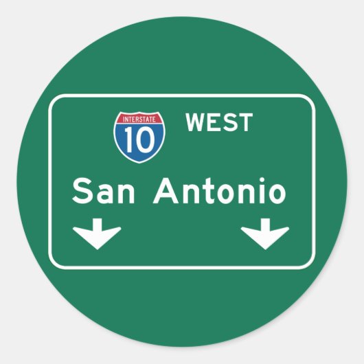 San Antonio, TX Road Sign Runder Aufkleber (Vorderseite)
