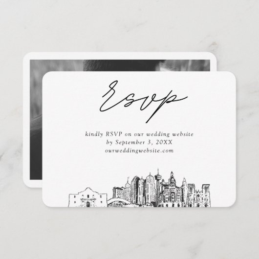 San Antonio Wedding Minimalistisch Sketch UAWG Begleitkarte (Vorne/Hinten)