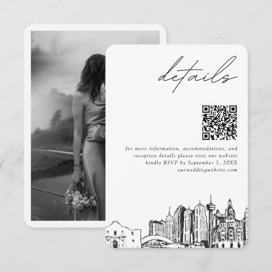 San Antonio Wedding Modern Details QR Code Begleitkarte (Vorne/Hinten)