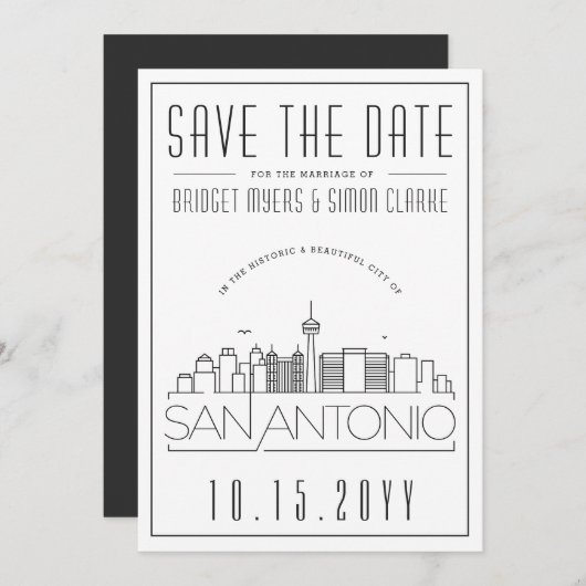 San Antonio Wedding Stylized Skyline Save the Date Einladung (Vorne/Hinten)