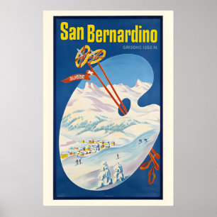 San Bernardino Schweiz Vintage-Skiposter Poster