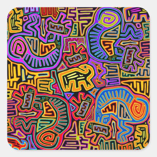 San Blas Island Mola Collage Quadratischer Aufkleber (Vorderseite)