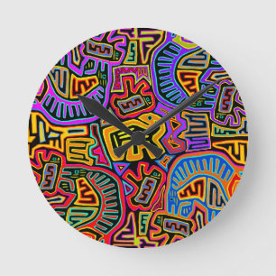 San Blas Island Mola Collage Runde Wanduhr