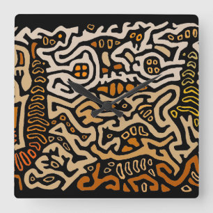 San Blas Kuna Indian Mola Spiraluose Wall Clock Quadratische Wanduhr