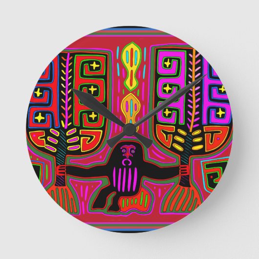 San Blas Kuna Mann mit Fans Runde Wanduhr (Vorderseite)