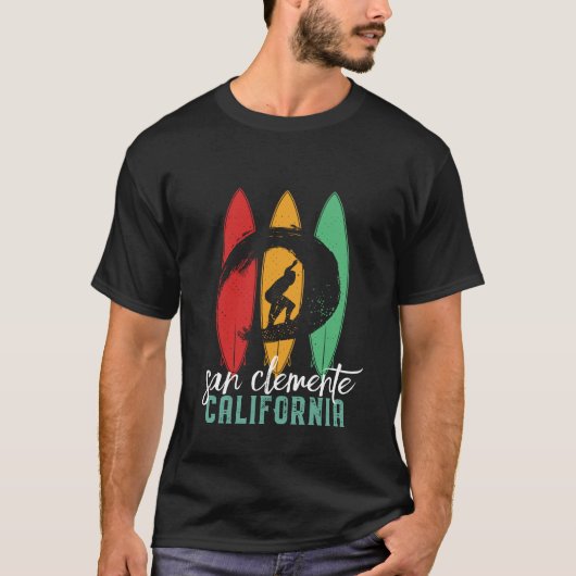 San Clemente Beach California Retro Surfing T-Shirt (Vorderseite)