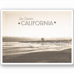 San Clemente Pier California Retro Vintages Sepia Aufkleber