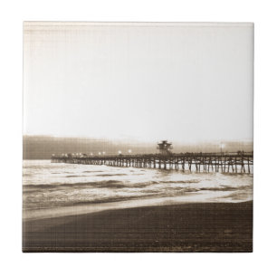 San Clemete Pier Kalifornien Strand Vintage-Foto Fliese