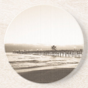 San Clemete Pier Kalifornien Strand Vintage-Foto Sandstein Untersetzer