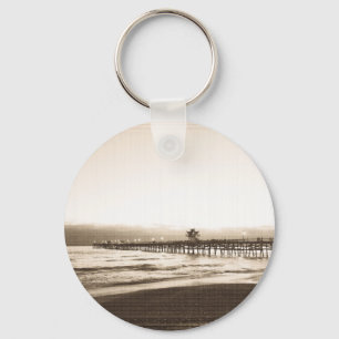 San Clemete Pier Kalifornien Strand Vintage-Foto Schlüsselanhänger