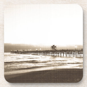 San Clemete Pier Kalifornien Strand Vintage-Foto Untersetzer