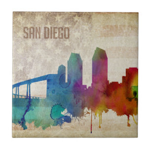 San Diego, Aquarell-Stadt-Skyline CAs   Fliese