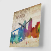 San Diego, Aquarell-Stadt-Skyline CAs | Quadratische Wanduhr (Winkel)