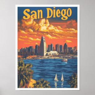 San Diego Beach California USA Art Vintage Travel Poster