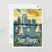 San Diego CA - Blick Save the Date über die Bucht Postkarte (Vorne/Hinten)