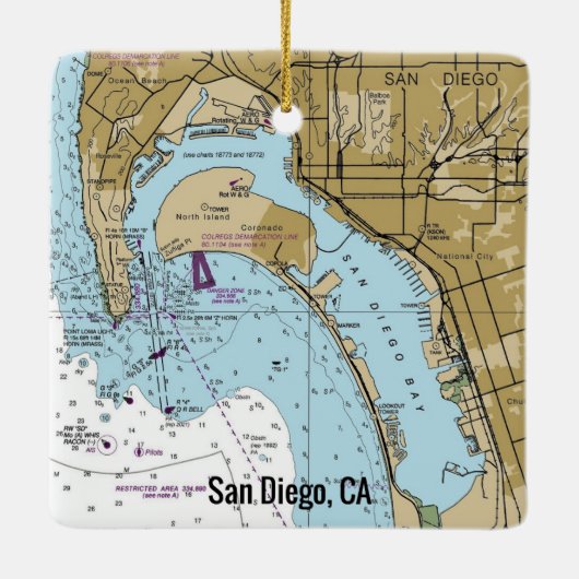San Diego CA Nautical Chart Keramikornament (Rückseite)