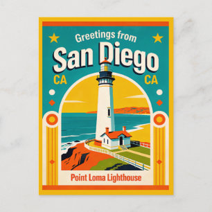 San Diego CA Point Loma Leuchtturm Retro Postkarte