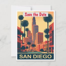 San Diego, CA, Save the Date, Vintage Postkarte