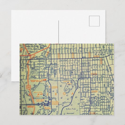 San Diego, CA Vintag Karte (Vorne/Hinten)