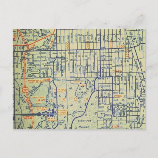 San Diego, CA Vintag Karte (Vorderseite)