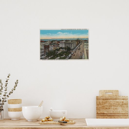 San Diego, CA - Vogelperspektive im Stadtzentrum Poster (Küche)