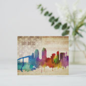 San Diego, CA | Wasserfarbe Stadt Skyline Postkarte (Stehend Vorderseite)
