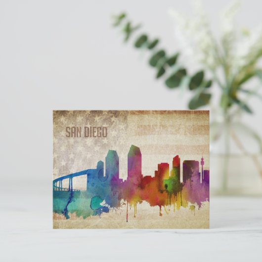 San Diego, CA | Wasserfarbe Stadt Skyline Postkarte (Stehend Vorderseite)