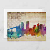 San Diego, CA | Wasserfarbe Stadt Skyline Postkarte (Vorne/Hinten)