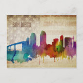 San Diego, CA | Wasserfarbe Stadt Skyline Postkarte (Vorderseite)