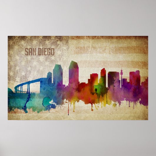 San Diego, CA | Watercolor City Skyline Poster (Vorne)