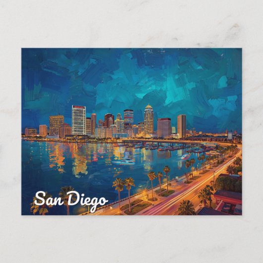 San Diego CA Waterfront City Art Postkarte (Vorderseite)