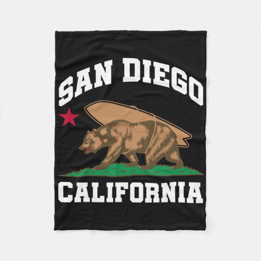 San Diego California Bear Surfing Surfer Fleecedecke (Vorderseite)