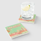 San Diego California Downtown Souvenirs 1950er Steinuntersetzer (Seitenansicht)