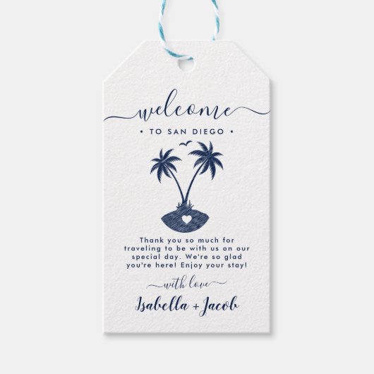 San Diego California Navy Blue Palm Tree Wedding Geschenkanhänger (Vorderseite)