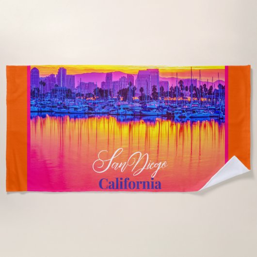 San Diego, California Neon Color - Sunset Strandtuch (Vorderseite)