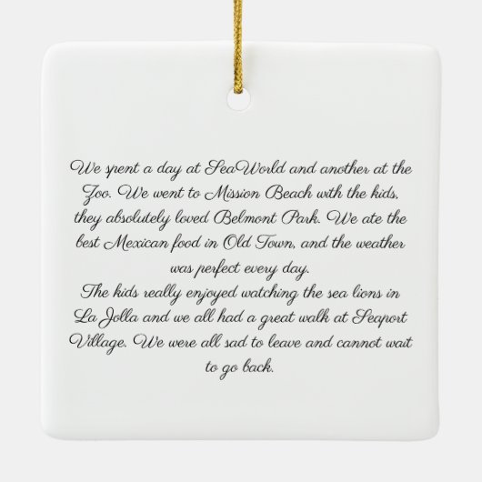 San Diego California Pink Blue Memorynachricht Fot Keramikornament (Rückseite)