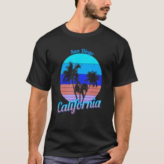 San Diego California Retro Palm Tree Beach Sommer T-Shirt (Vorderseite)