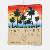 San Diego California Retro Sunset Palm tree 60er Keramikornament (Links)