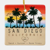 San Diego California Retro Sunset Palm tree 60er Keramikornament (Vorderseite)