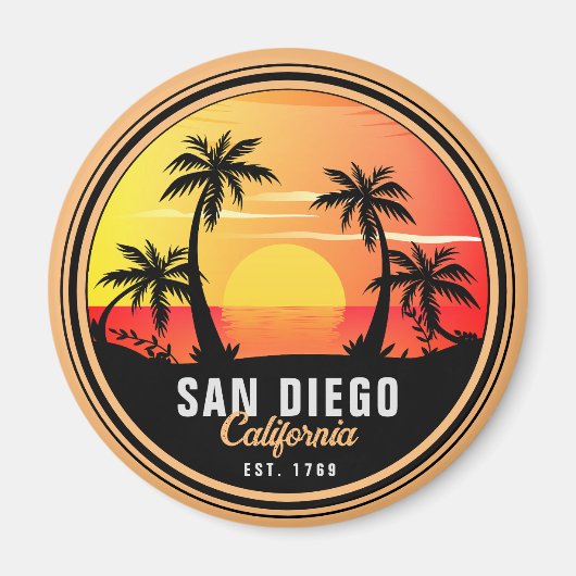 San Diego California Retro Sunset Souvenirs 60er Magnet (Vorne)