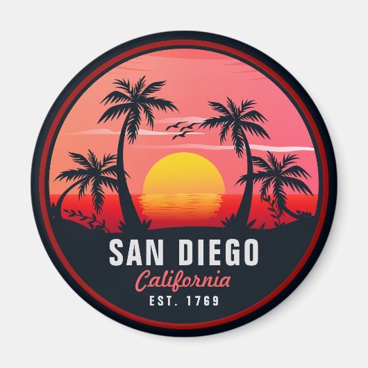San Diego California Retro Sunset Souvenirs 60er Magnet (Vorne)