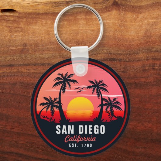 San Diego California Retro Sunset Souvenirs 60er Schlüsselanhänger (Rückseite)