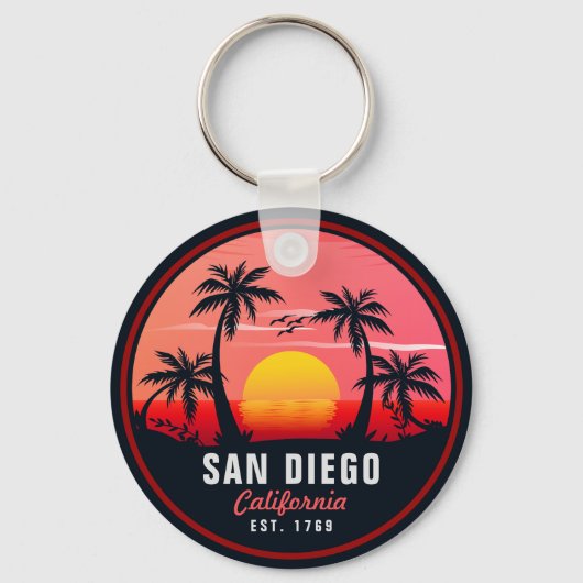 San Diego California Retro Sunset Souvenirs 60er Schlüsselanhänger (Rückseite)